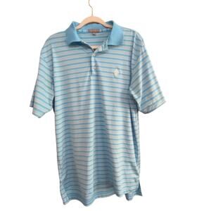 Peter Millar Summer Comfort Polo Mens M Blue Stripes Golf Shirt Interlachen Club